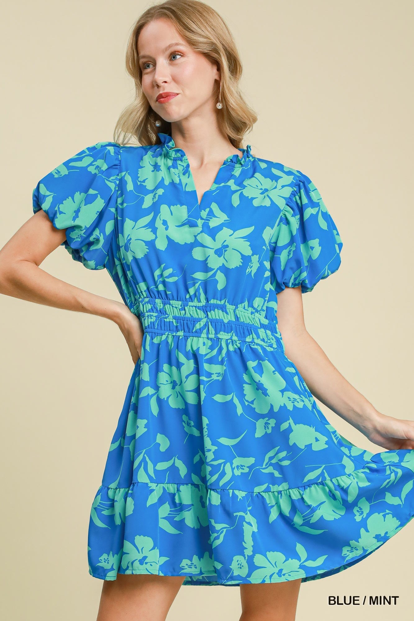 Two Tone Floral Print Dress