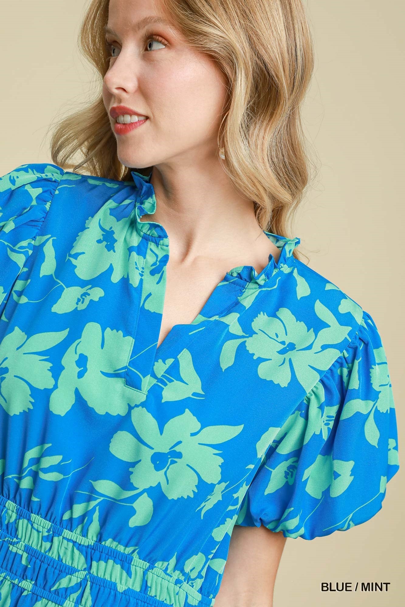 Two Tone Floral Print Dress