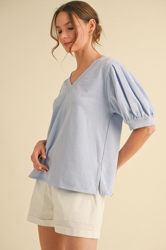 Cotton Solid V-neck Top