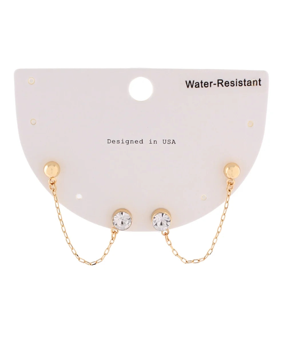 Crystal & Ball Chain Piercing Earrings
