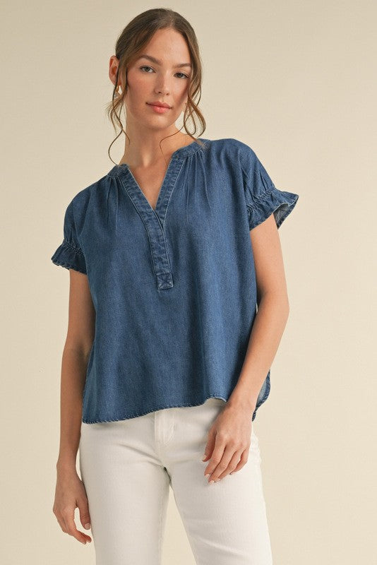 Denim Shot Sleeves Top