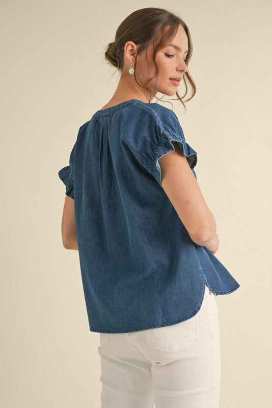 Denim Shot Sleeves Top