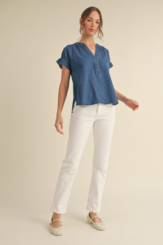 Denim Shot Sleeves Top