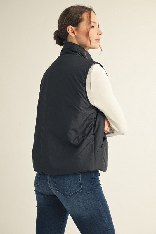 Drawstring High Neck Puffer Vest