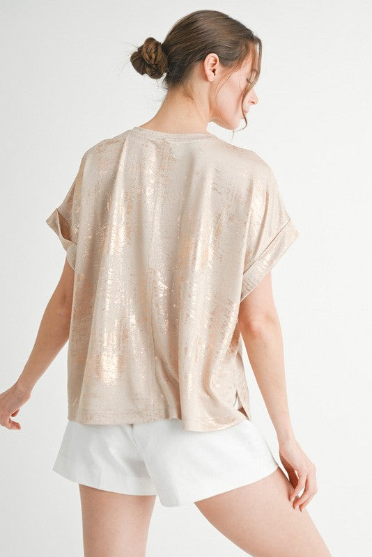 Drop Shoulder Metallic Top