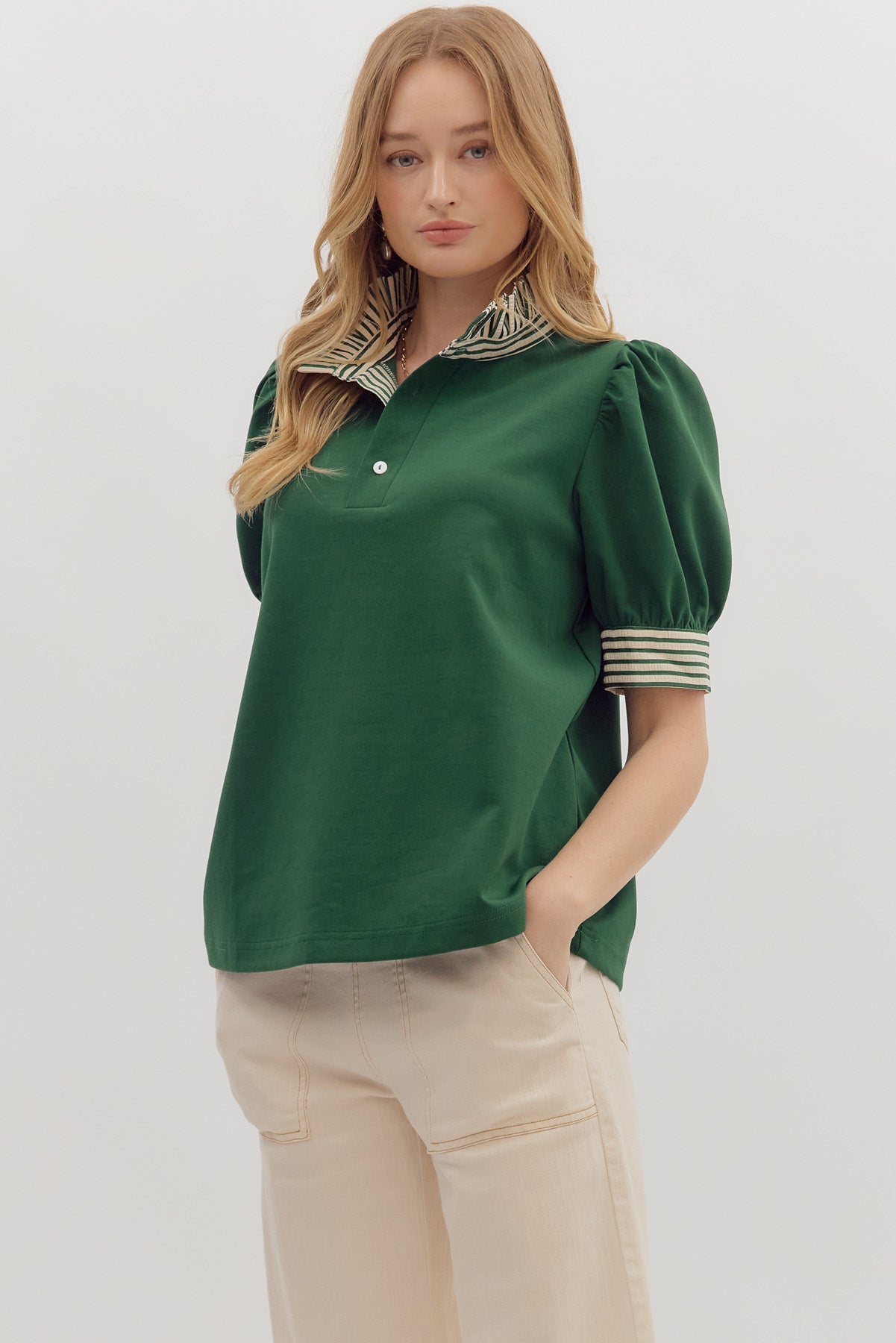 Knit Contrast Striped Ruffle Top