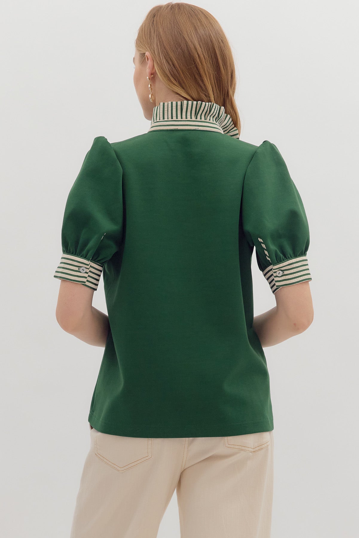 The Masters Striped Accent Ruffle Top