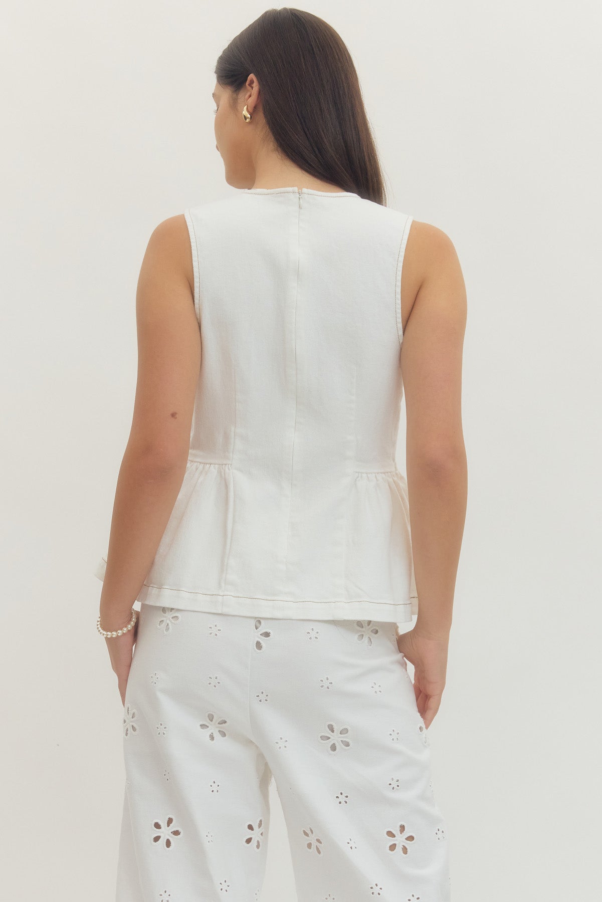 White Denim Peplum Tank