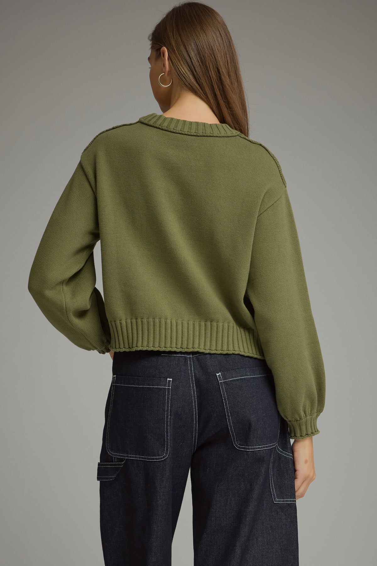 LS Ribbed Trim Detail Sweater Olive