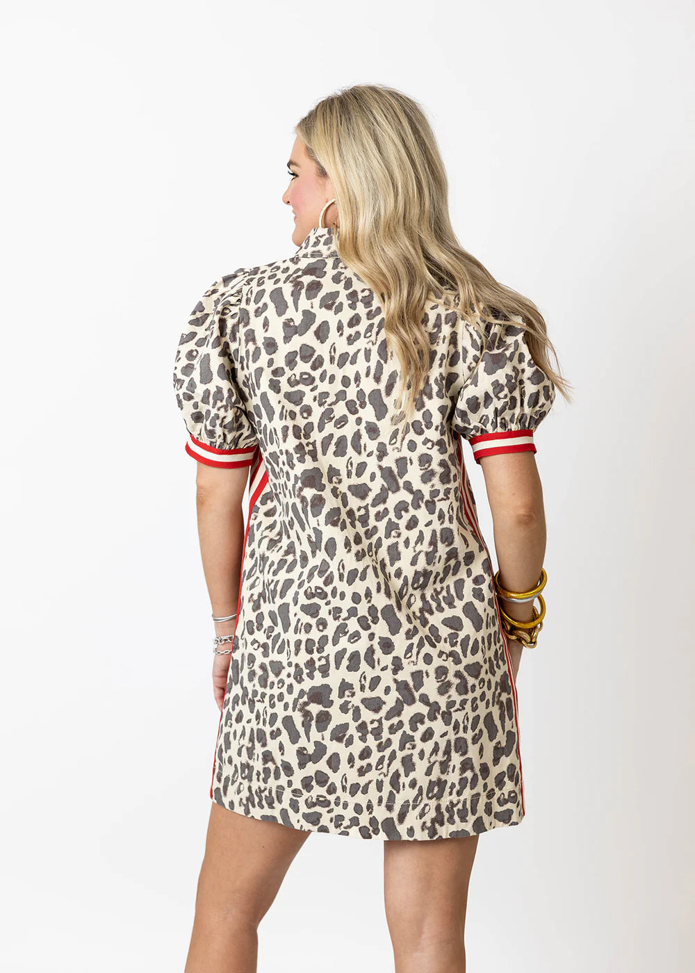 Ecru Leopard Dress with Red Stripe