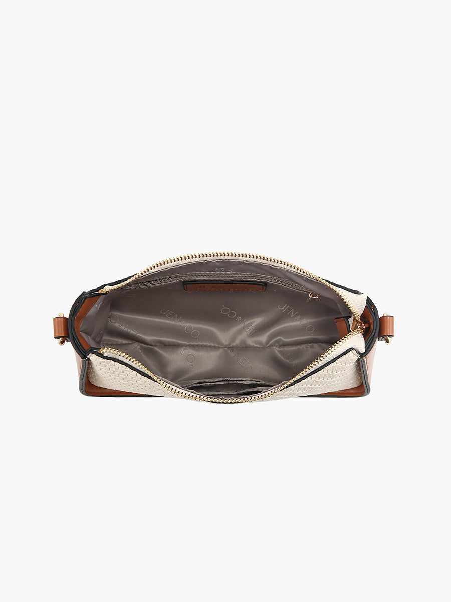 Everly Faux Woven Crossbody Bag w/ Top Zip Closure
