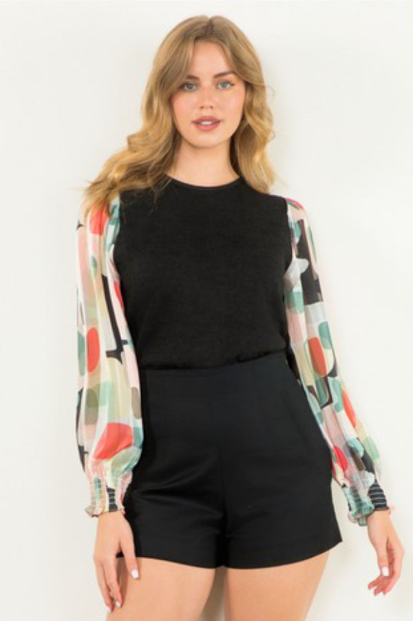 Mixed Media Ribbed Top