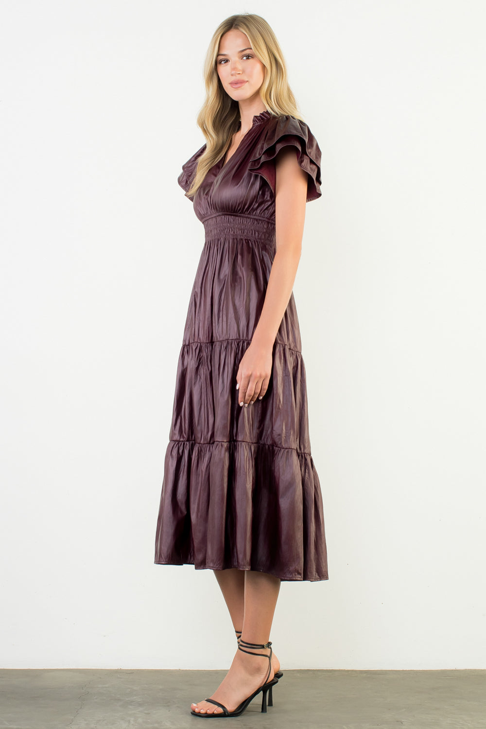 THML Faux Leather Midi Dress