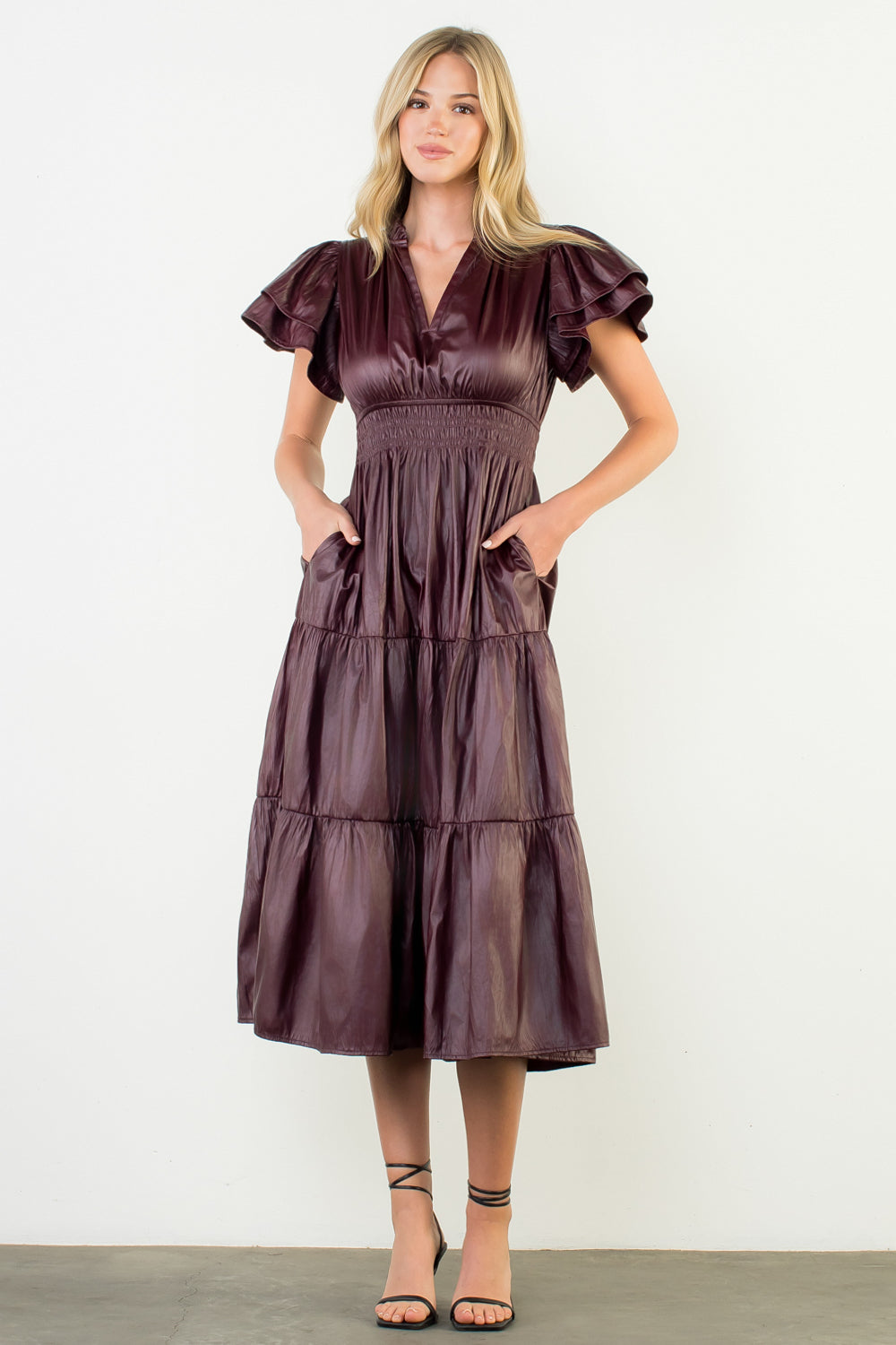 THML Faux Leather Midi Dress