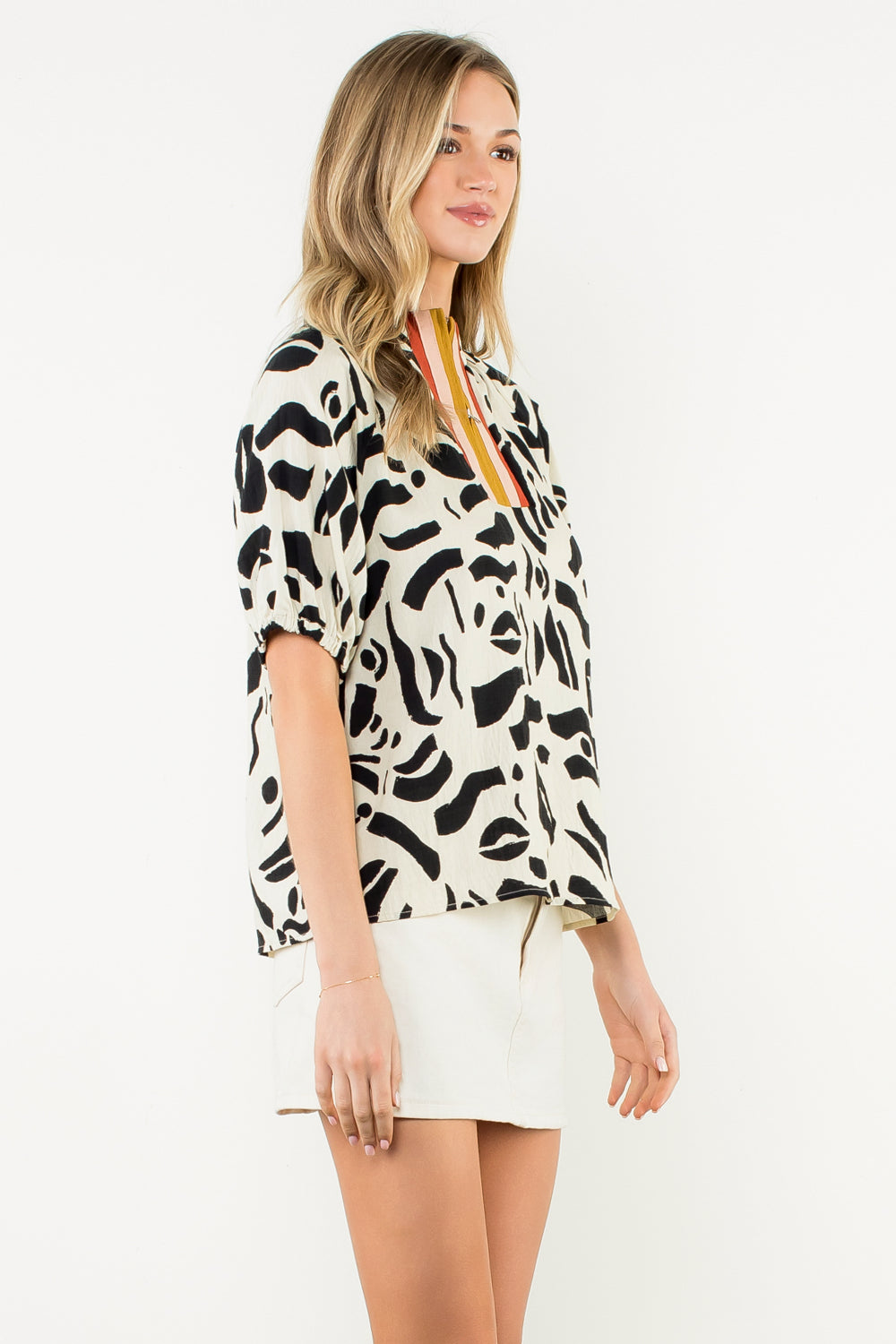 THML Ebby Quarter Zip Print Top