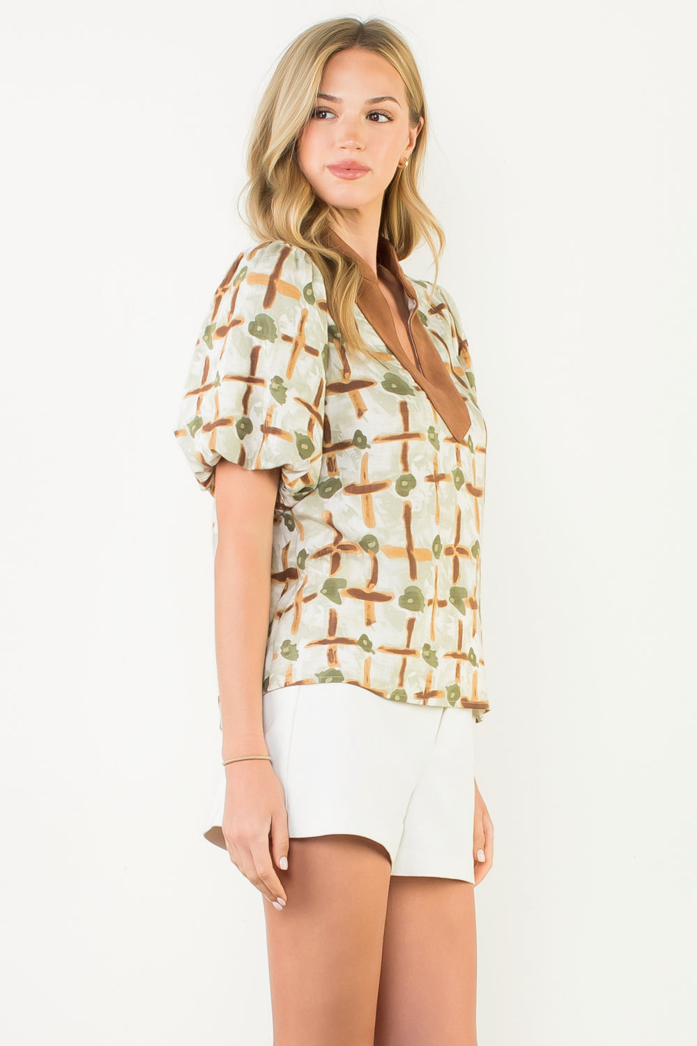 THML Abstract Suede Accent Top