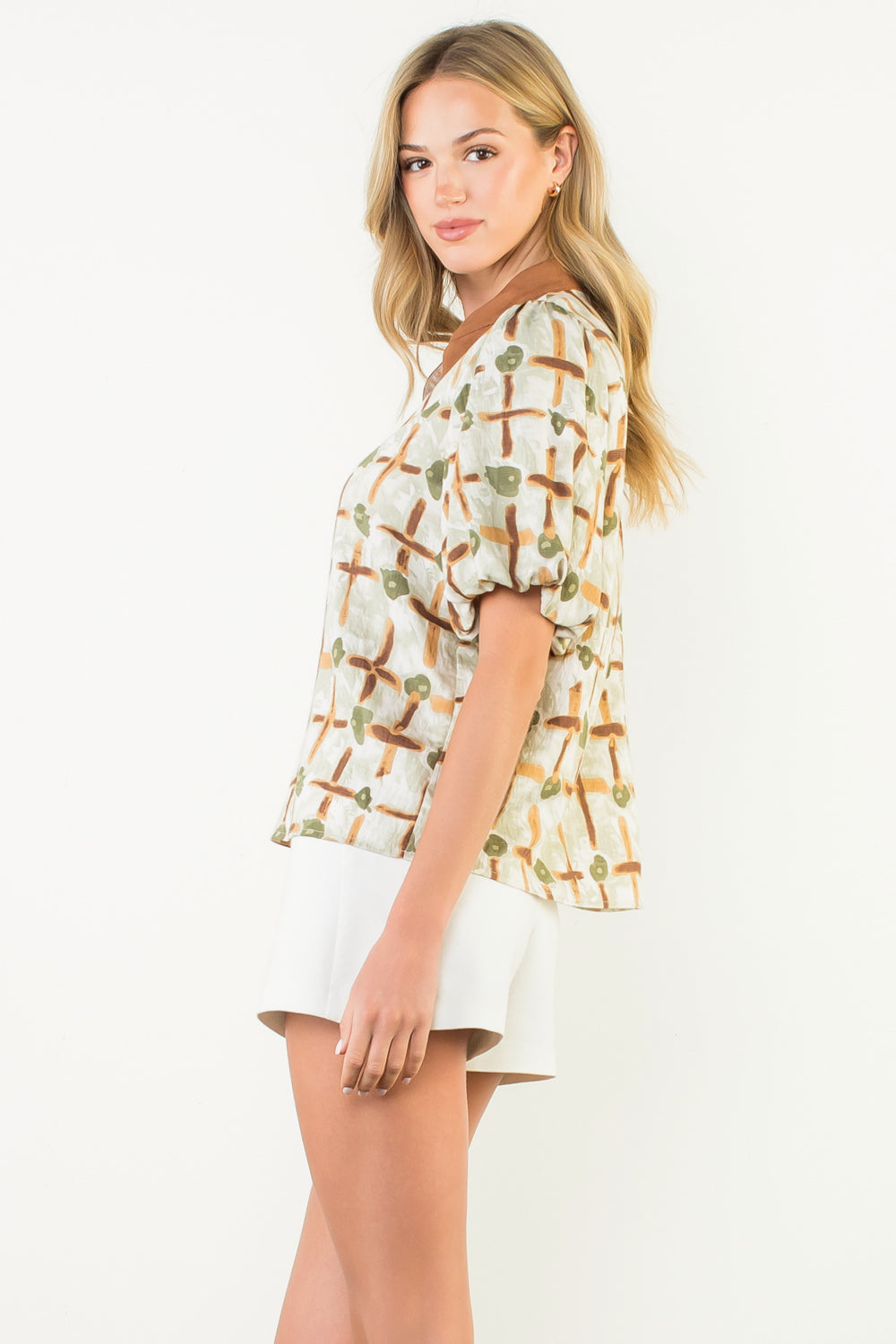 THML Abstract Suede Accent Top