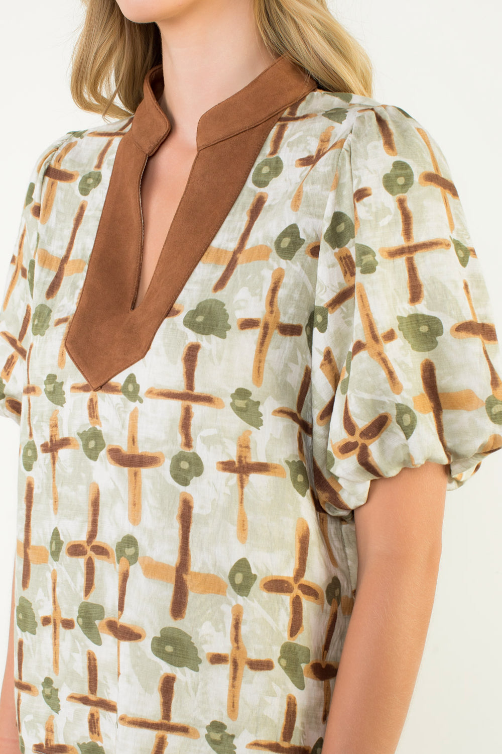 THML Abstract Suede Accent Top