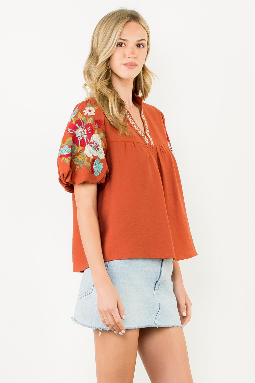 Amber Embroidered V-neck Top