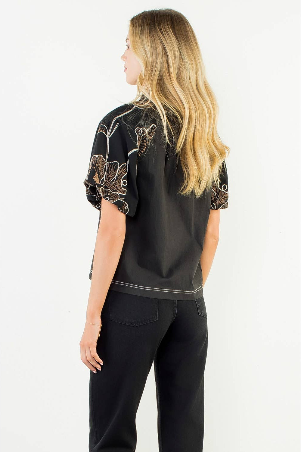 THML Puff Sleeve With Embroidery Detail Top