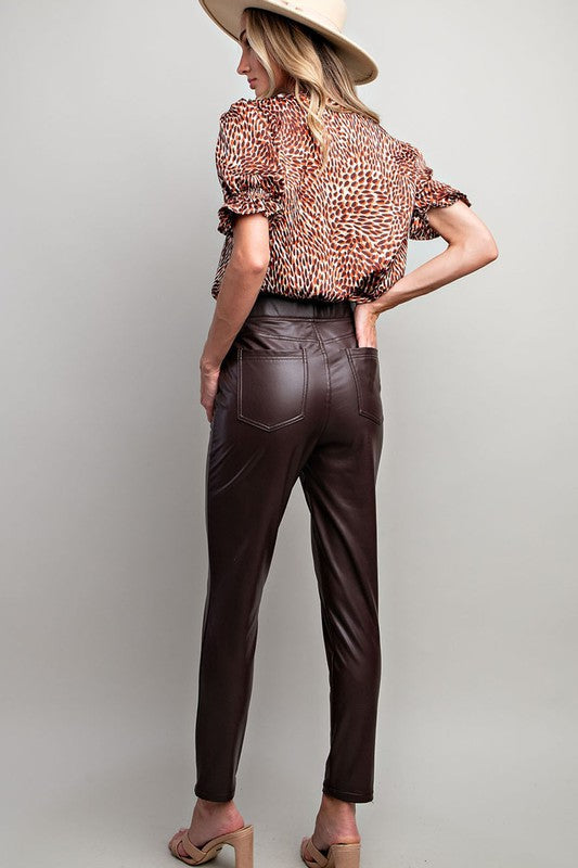 Faux Leather Pull On Pants