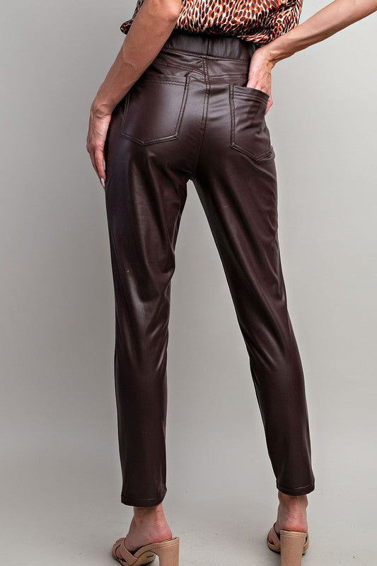 Faux Leather Pull On Pants