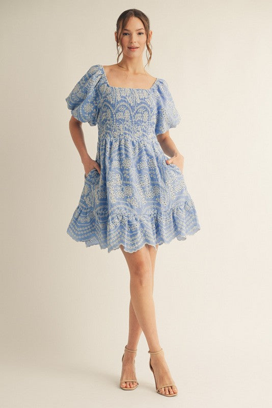 Floral Eyelet Baby Doll Dress
