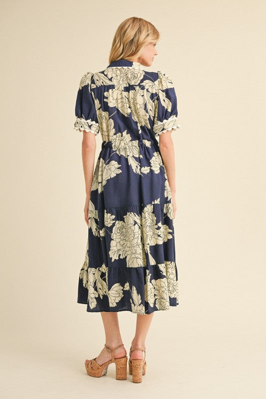 Floral Collared Midi Dress