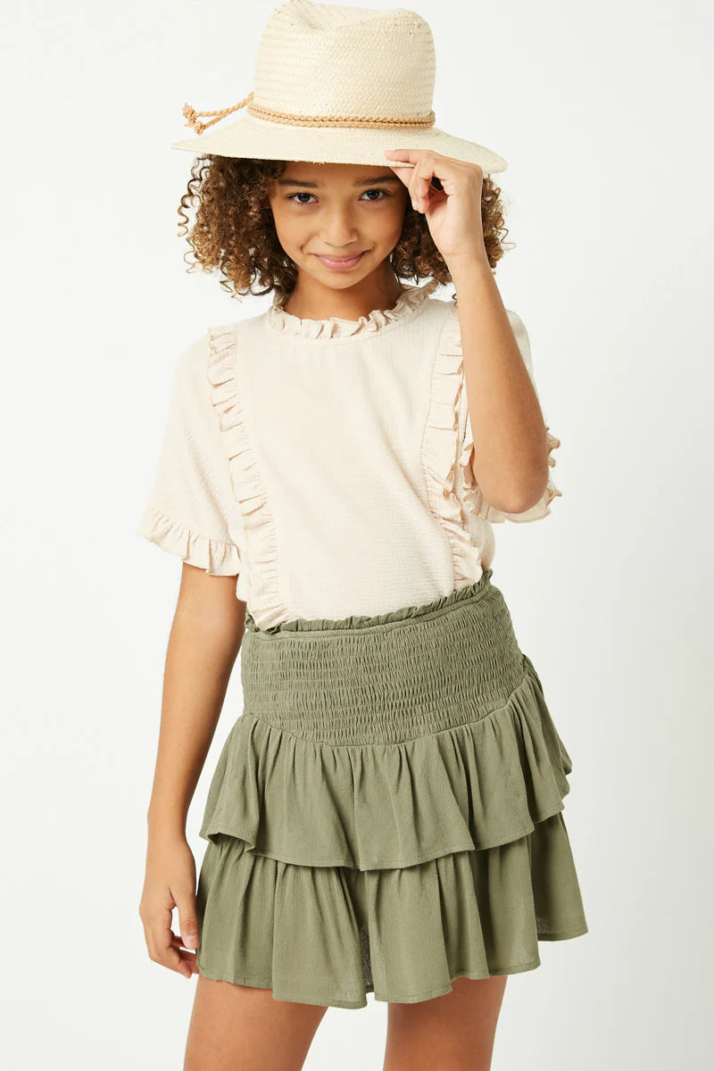 Girls Smocked Ruffle Tiered Mini Skirt