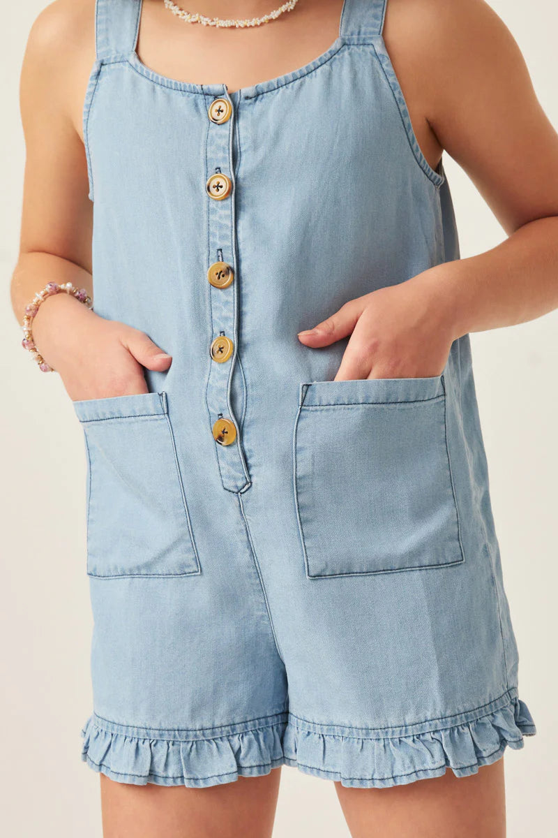 Girls Tencel Ruffle Hem Patch Pocket Jumper