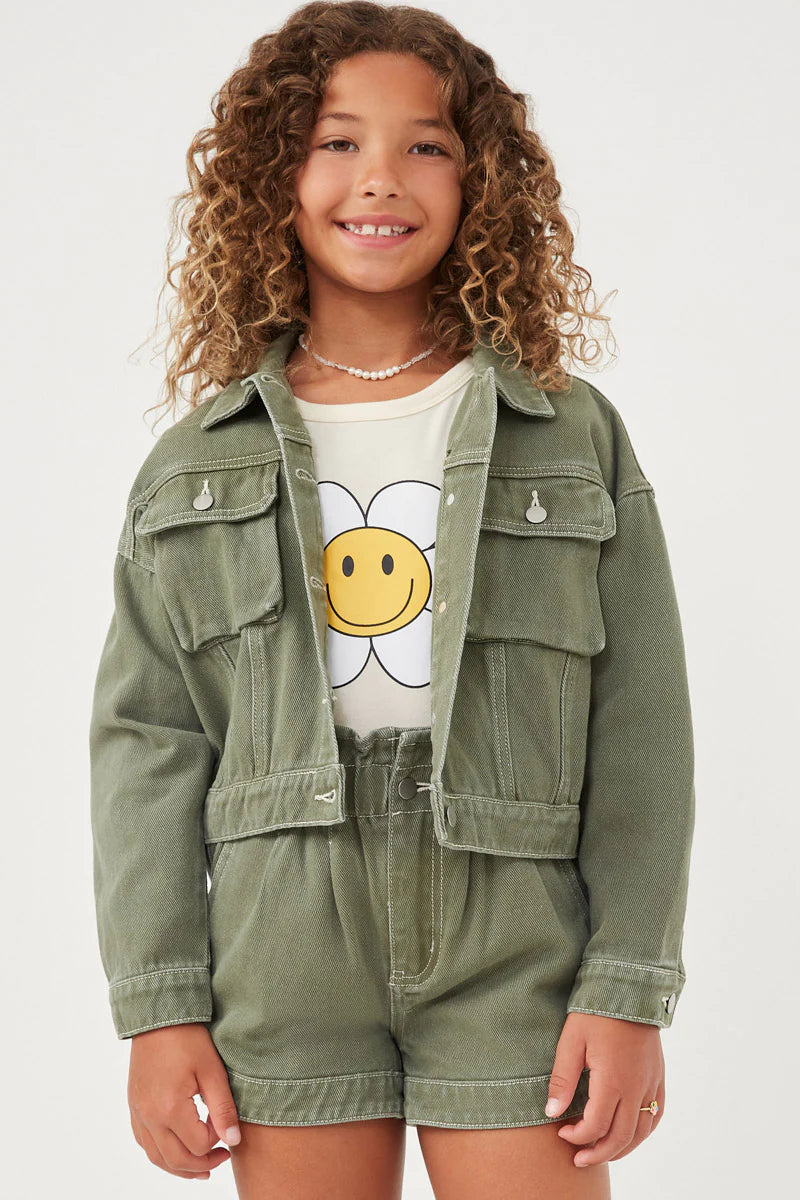 Girls Washed Cargo Denim Jacket