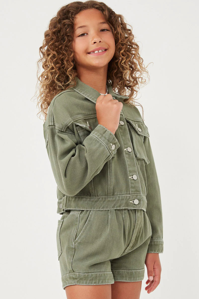 Girls Washed Cargo Denim Jacket