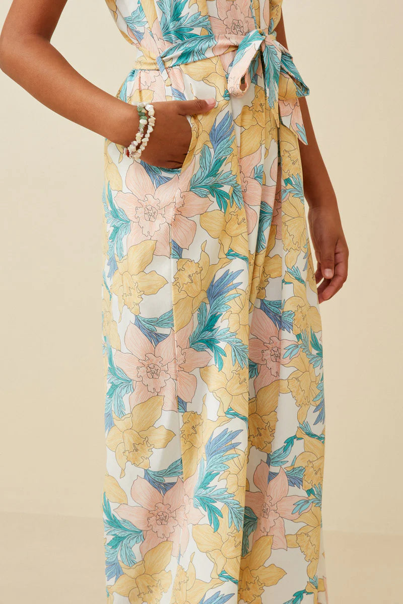 Girls Romantic Floral Ruffle Detail Wideleg Jumpsuit