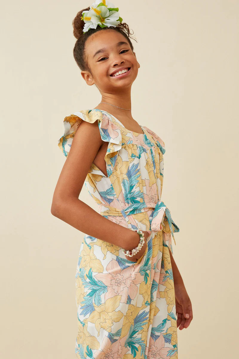 Girls Romantic Floral Ruffle Detail Wideleg Jumpsuit