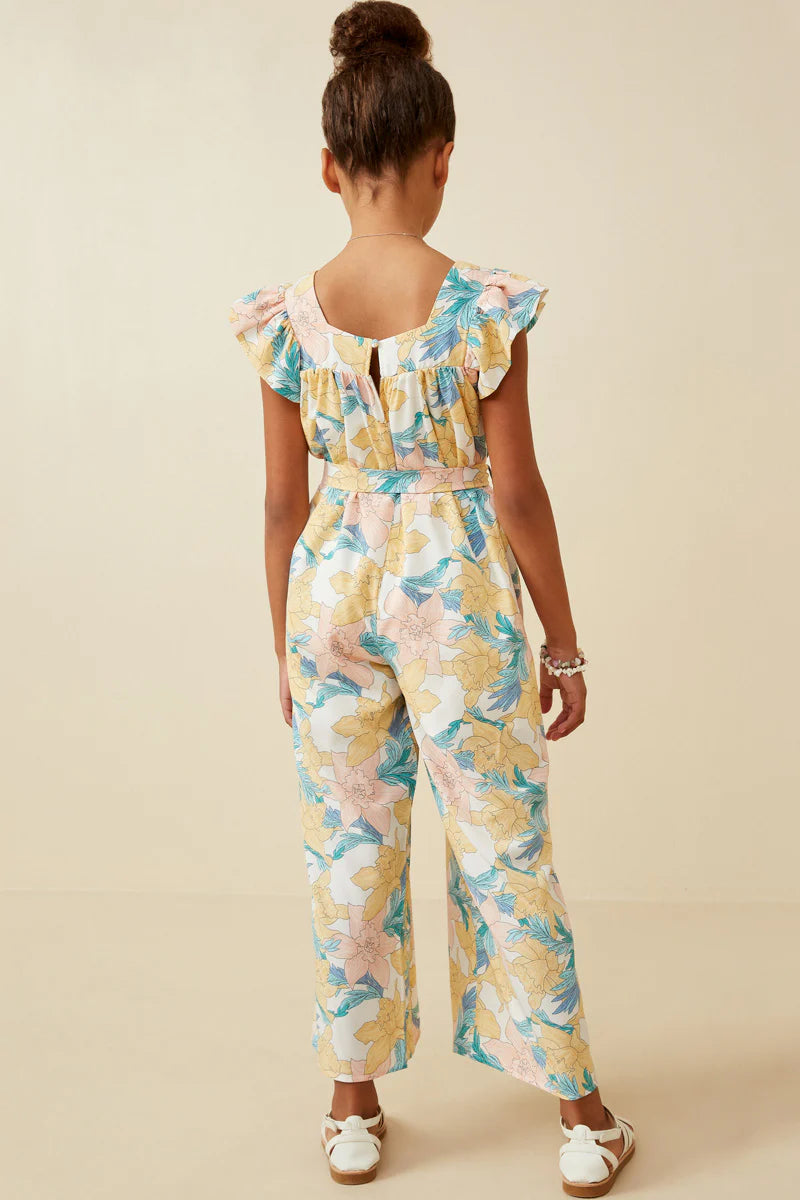 Girls Romantic Floral Ruffle Detail Wideleg Jumpsuit