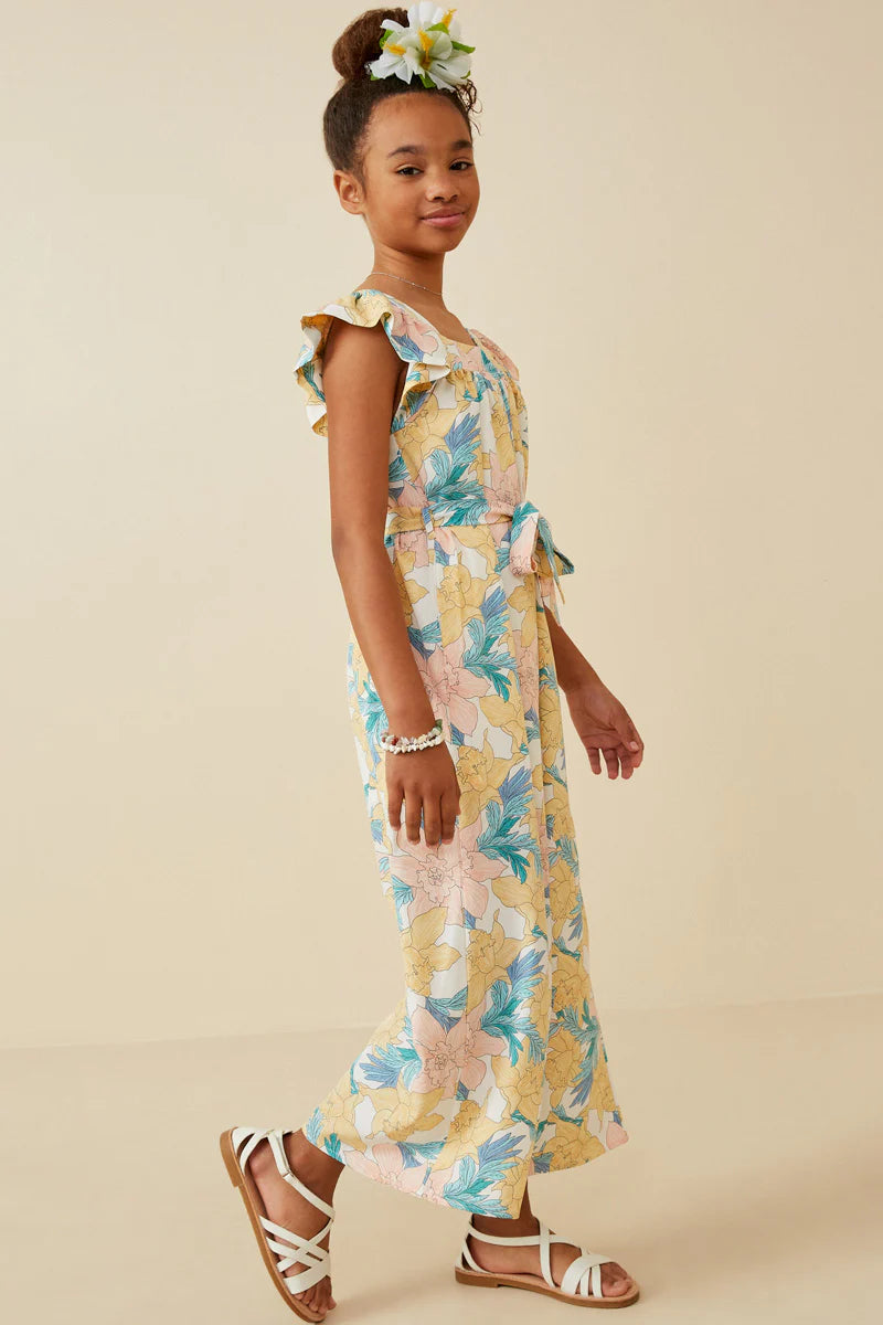 Girls Romantic Floral Ruffle Detail Wideleg Jumpsuit