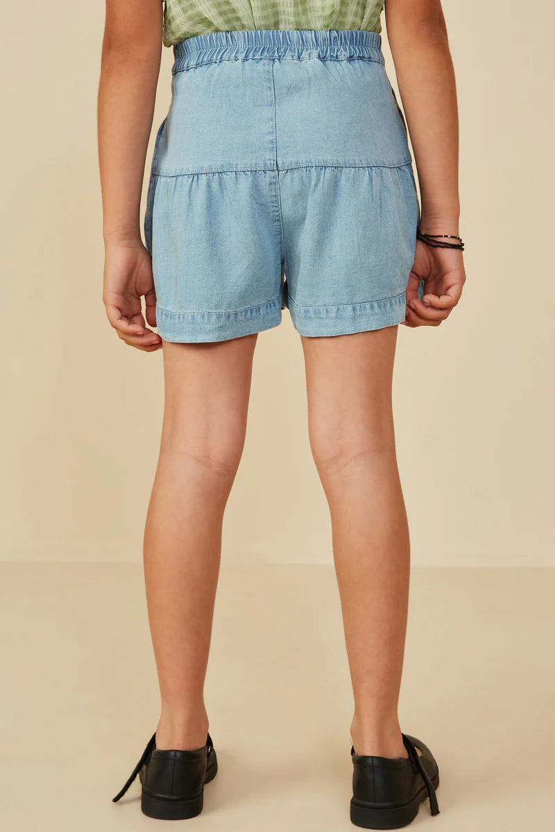 Girls Button Detail Tiered Wideleg Tencel Shorts