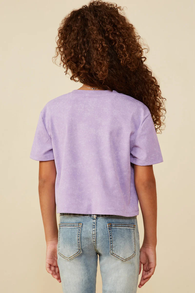 Girls Distressed Print Washed Athletic Jersey Top