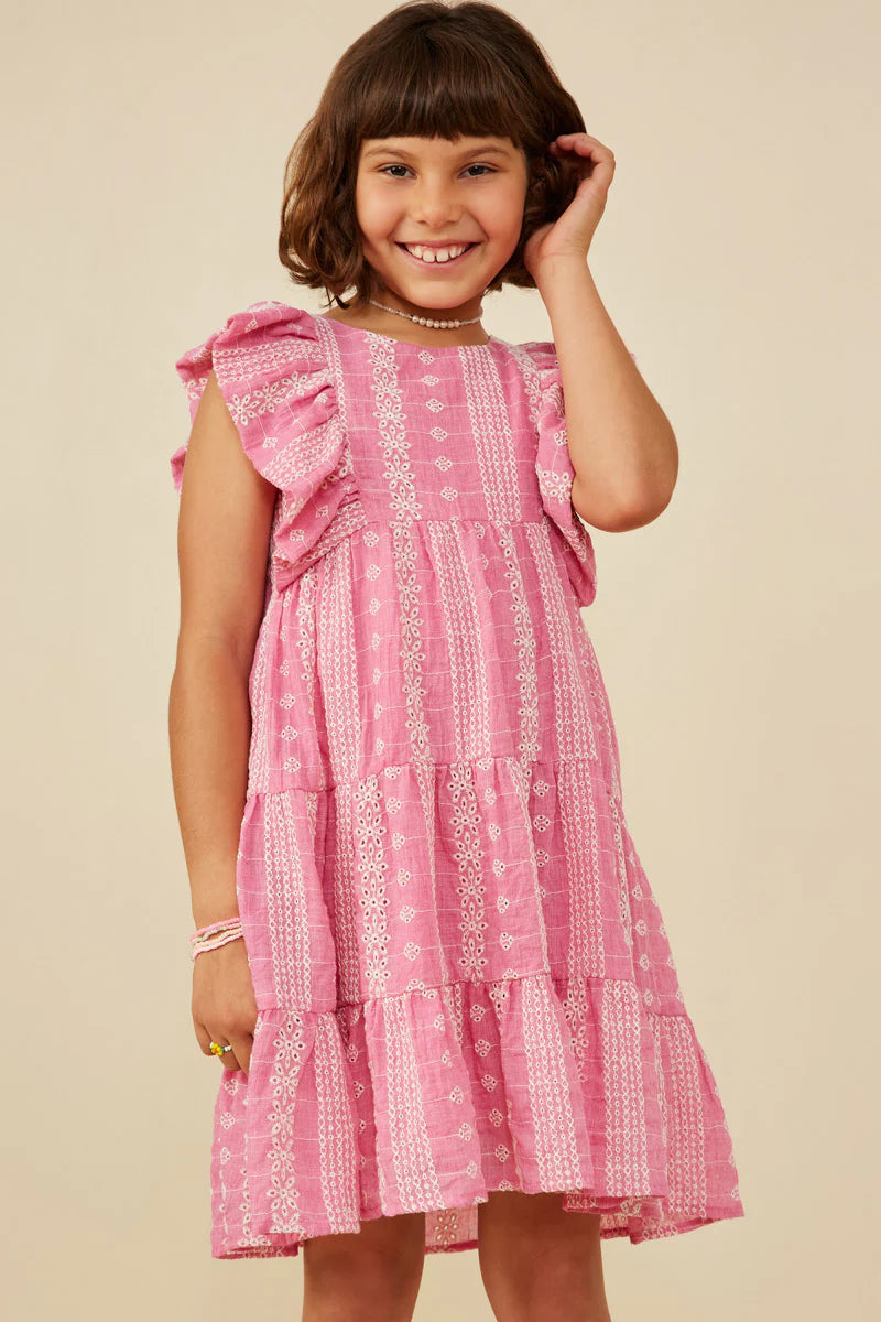 Girls Embroidered Ruffled Lace Sleeveless Dress