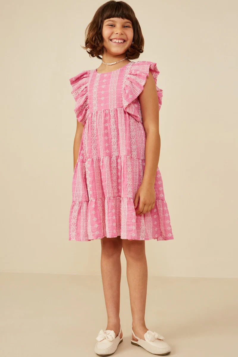 Girls Embroidered Ruffled Lace Sleeveless Dress