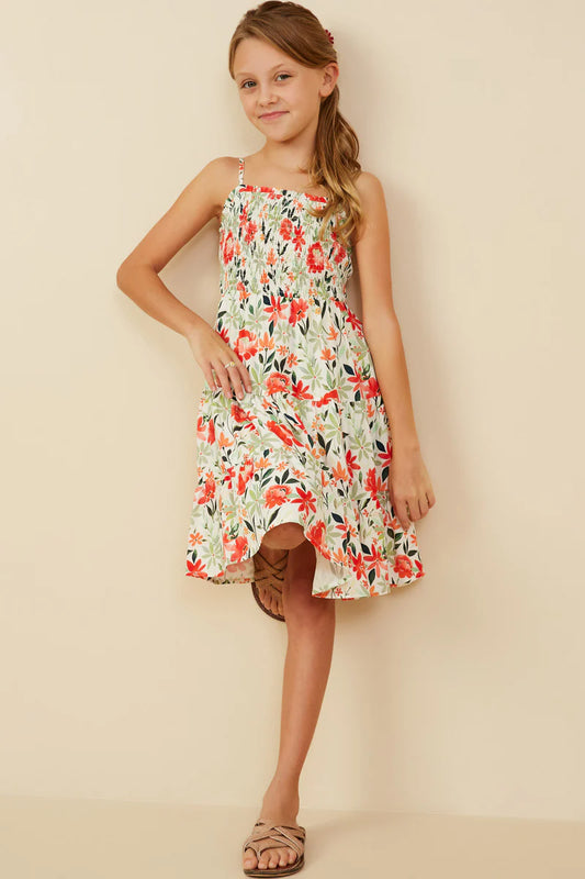 Girls Smocked Spaghetti Strap Floral Dress