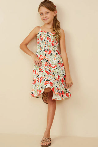Girls Smocked Spaghetti Strap Floral Dress