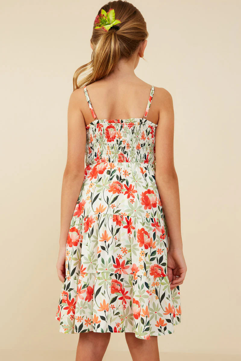 Girls Smocked Spaghetti Strap Floral Dress