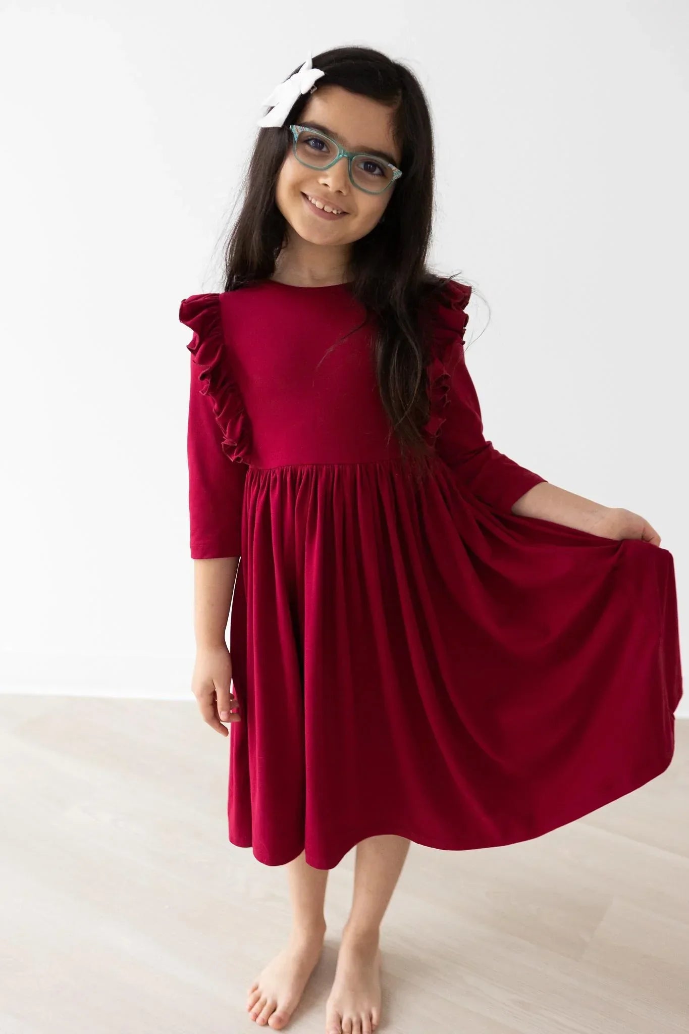 Red L/S Ruffle Twirl Dress