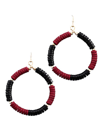 Garnet & Black Bead Circle Earrings