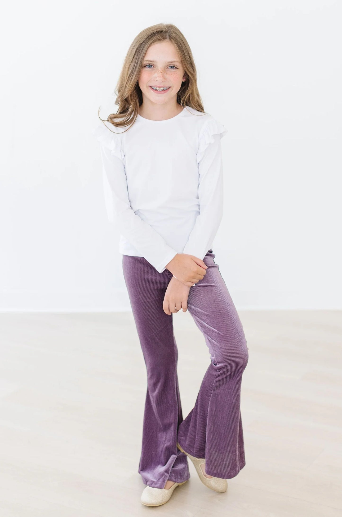 Girls Amethyst Ribbed Velvet Bells