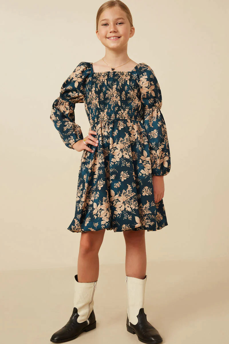 Girls Emerald Floral Dress