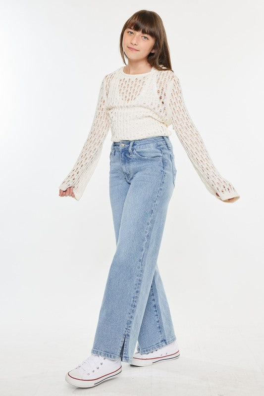 Girls High Rise Wide Leg Jeans