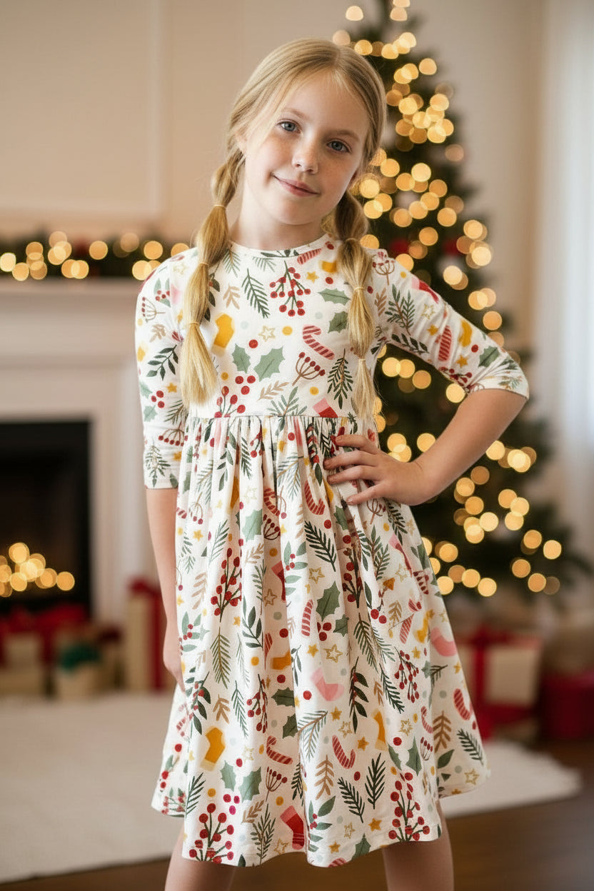 Holly Jolly Christmas 3/4 Sleeve Pocket Twirl Dress 2T Holly Jolly Christmas 3/4 Sleeve Pocket Twirl Dress 2T
