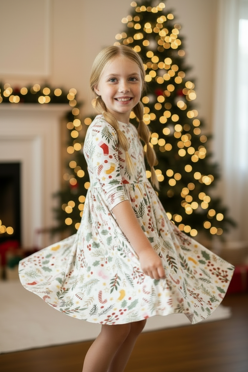 Girls Holly Jolly Christmas Twirl Dress